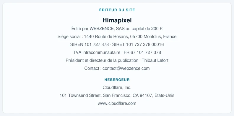 Coordonnées légales de l&rsquo;éditeur et de l&rsquo;hébergeur du site