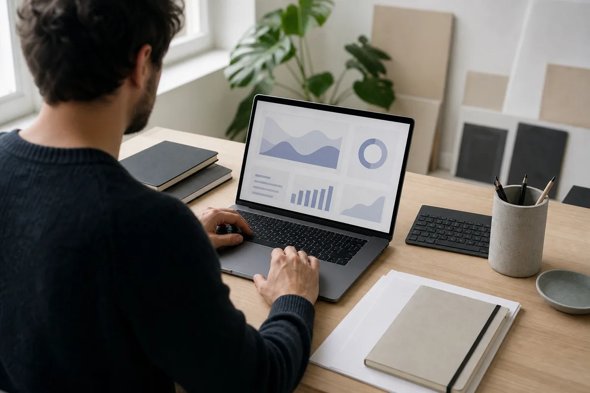 Consultant analysant les performances d&rsquo;un site sur un ordinateur portable