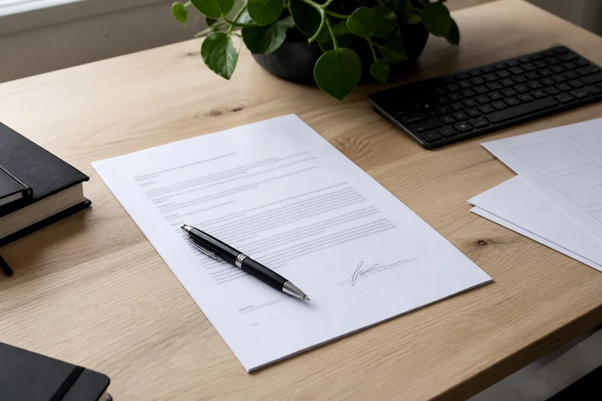 Contrat de prestation web signé avec un stylo posé dessus
