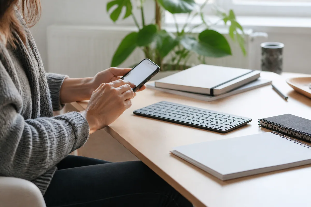 Client rédigeant un avis sur son smartphone après une intervention